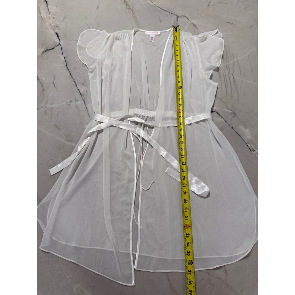 Oscar de la Renta Pink Label White Sheer Babydoll Lingerie Set with Robe Lg #179 - Picture 12 of 15